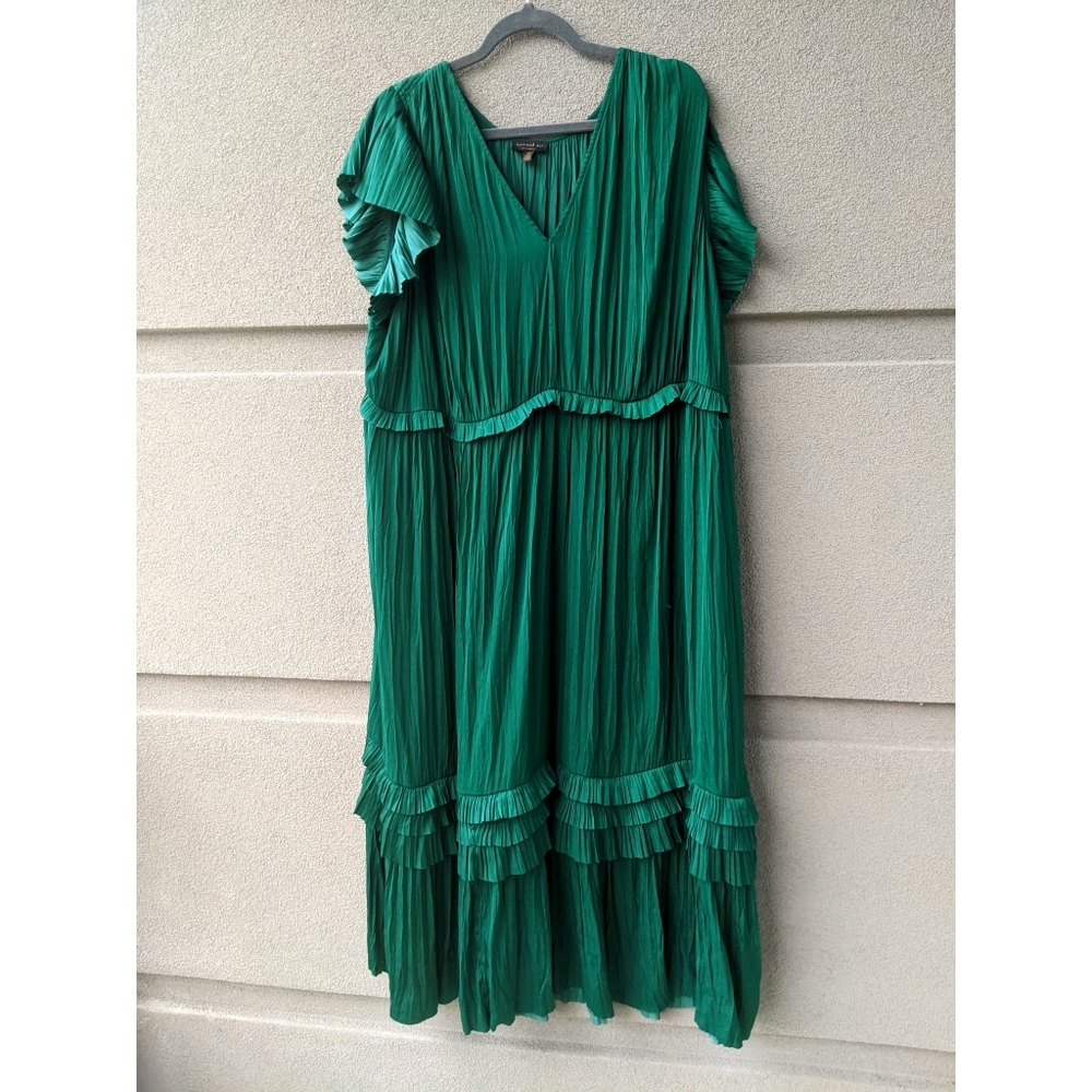 Anthropologie Green Pleated Midi Dress